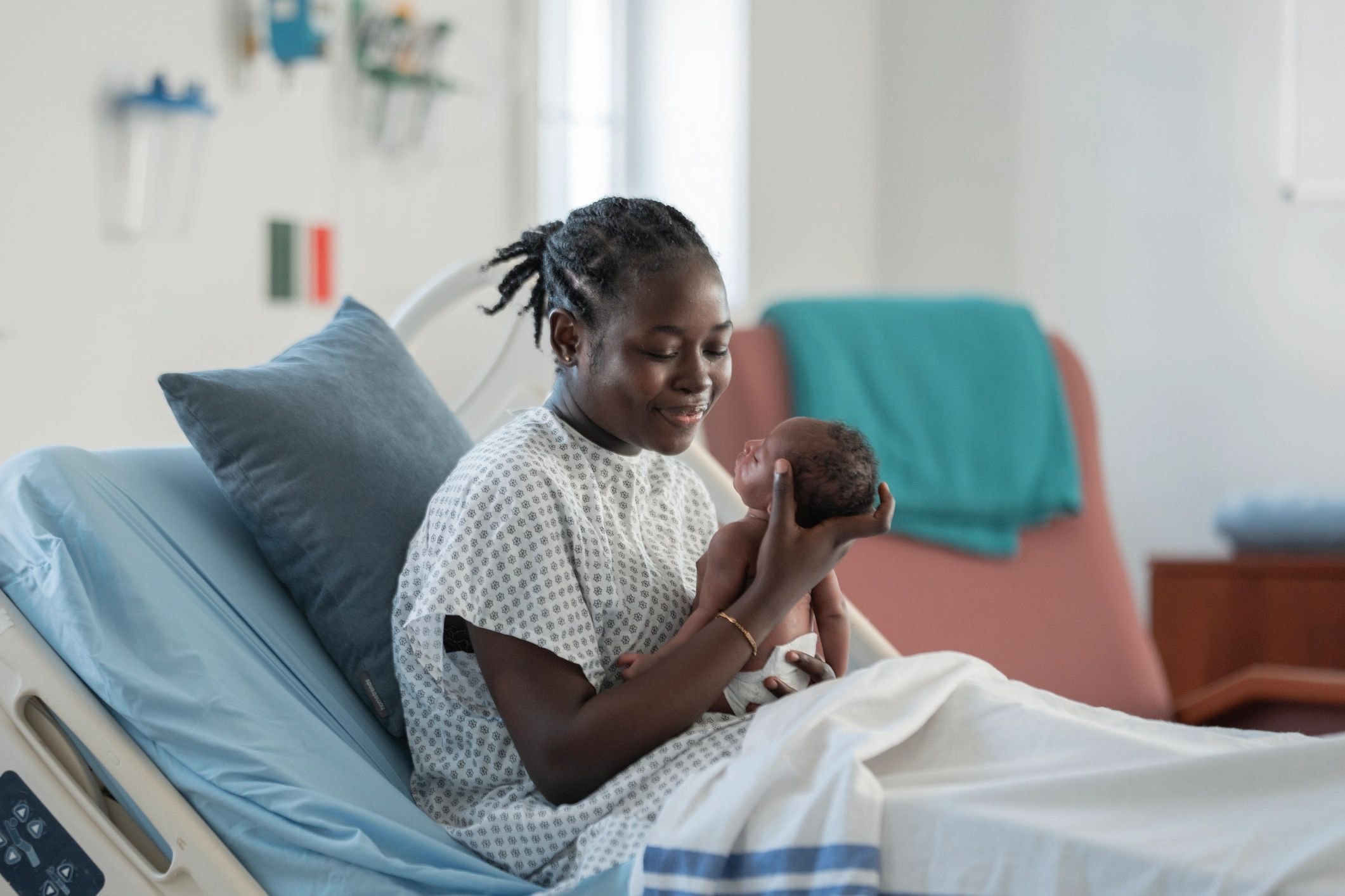 Mother and newborn receiving care